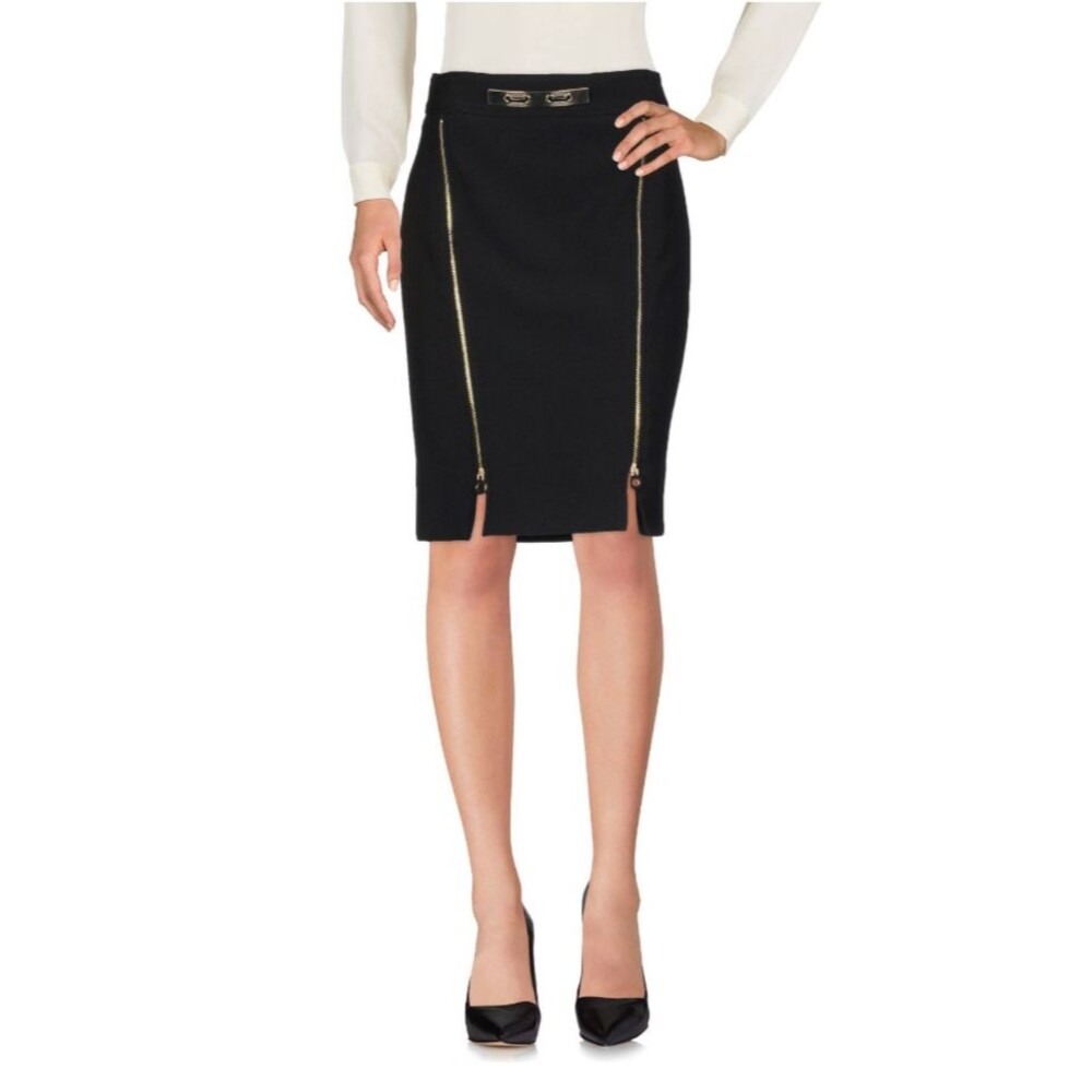 W Les Femmes Black Silver Buckle Front Zipppers Knee Length Pencil Skirt Sz 8/44